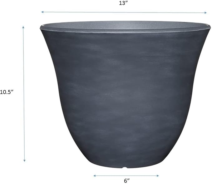 Classic Home and Garden Indoor/Outdoor Round Honeysuckle Resin Flower Pot Planter, Zinc Grey, 13"