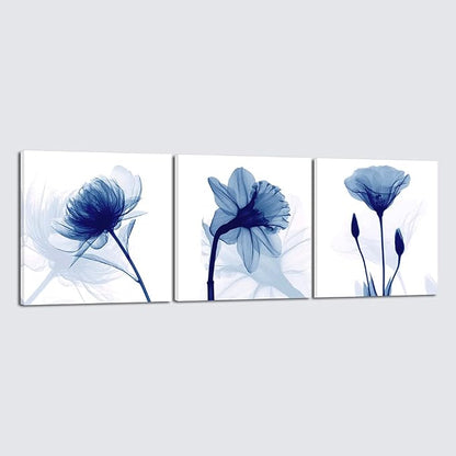 Wieco Art Blue Flowers 3 Panels Canvas Print Wall Art Modern Pictures Artwork by WiecoArt
