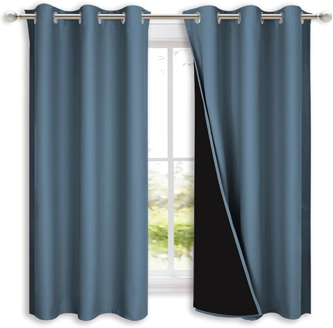 NICETOWN 100% Blackout Lined Curtains, Smoky Blue, 1 Pair, 2 Thick Layers - Image 2