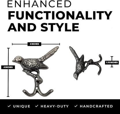 6 pcs Antique Silver Bird Decorative Wall Hooks - Image 3
