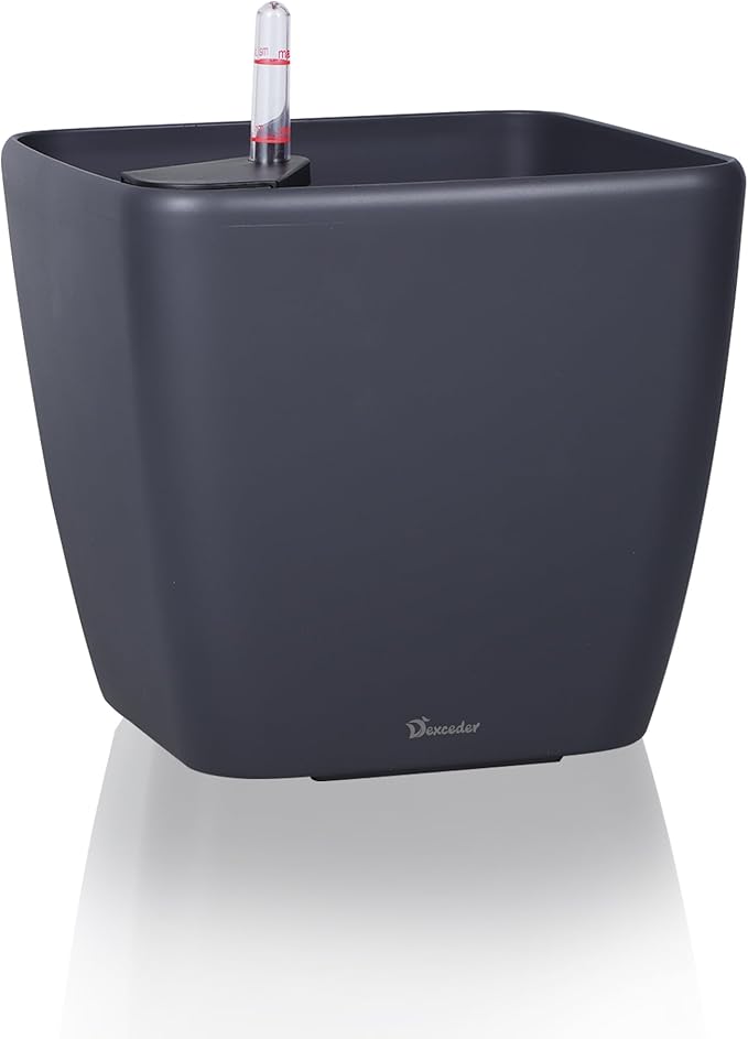 Dexceder 18x17 Self Watering Planter with Wheels Indoor Outdoor, Inner Mat Design, Thickened Large Floor Standing Flower Plant Pot with Water Level Indicator (Slate Gray Matte)