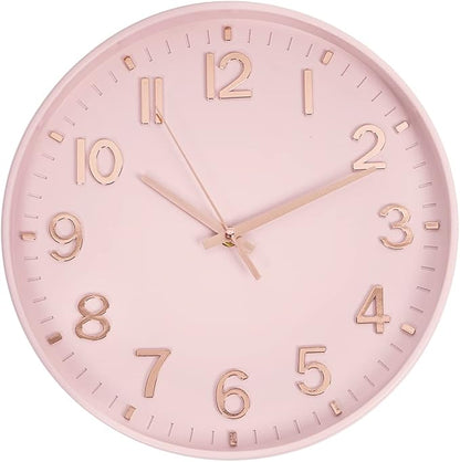 HZDHCLH Pink Wall Clocks Battery Operated, 12 inch Silent Non Ticking Modern by HZDHCLH