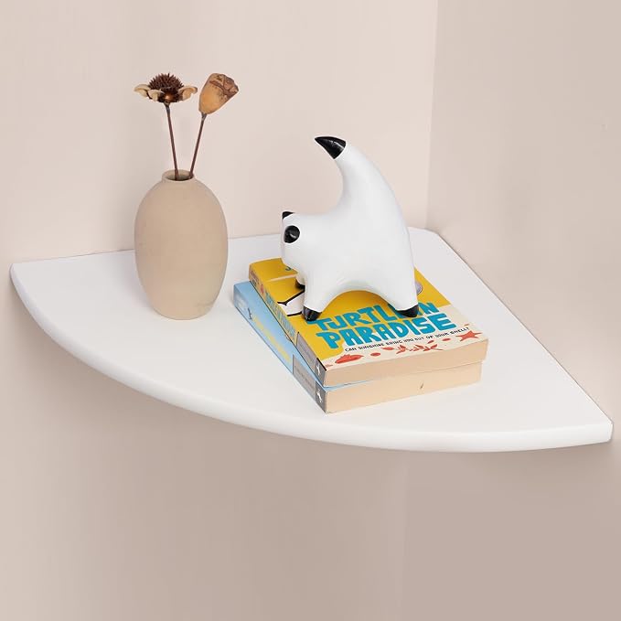 Gieanoo White Corner Wall Shelf 12inch Solid Oak Wood Floating Corner Shelf by GIEANOO