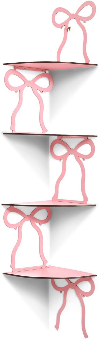 Kathfly 4 Tie Pink Bow Corner Shelf Wall Mounted Pink Floating Wood Corner by Kathfly
