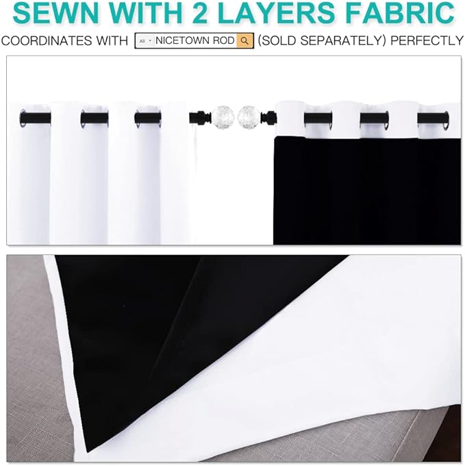 NICETOWN White 100% Blackout Curtains 45 inches Long, 2 Thick Layers Completely - Image 5