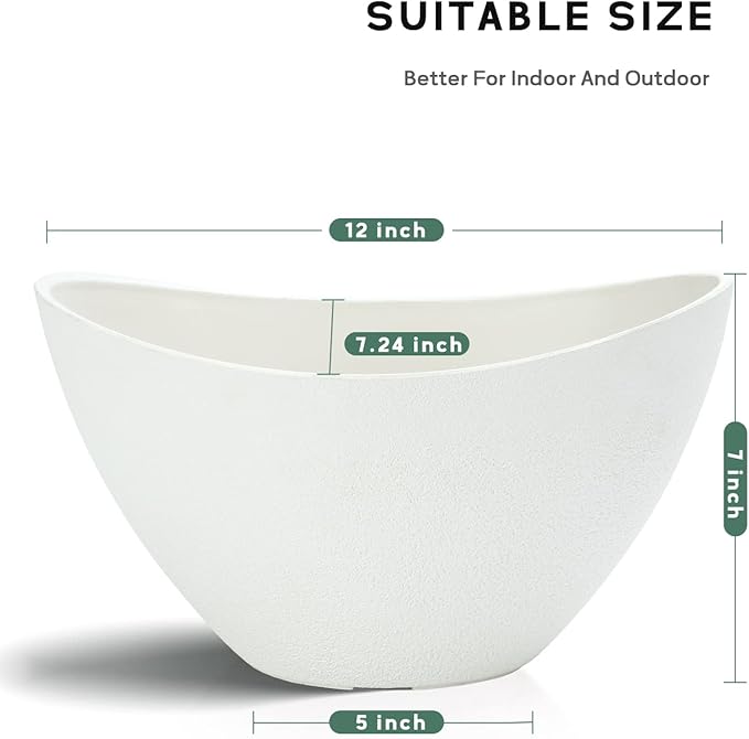 LaDoVita Plant Pots with Drainage Holes, 12 Inch Large Planters for Indoor Plants, Plastic Flower Pots Outdoor, 2 Pack, White