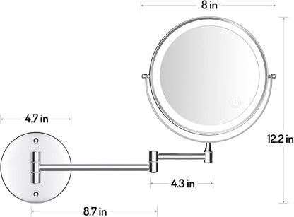 Rocollos Rechargeable Wall Mounted Lighted Makeup Mirror, 8 Inch Double-Sided - Image 7