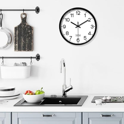 XFM Black Wall Clock 10 Inch Modern Small Wall Clocks Battery Operated Silent - Image 2
