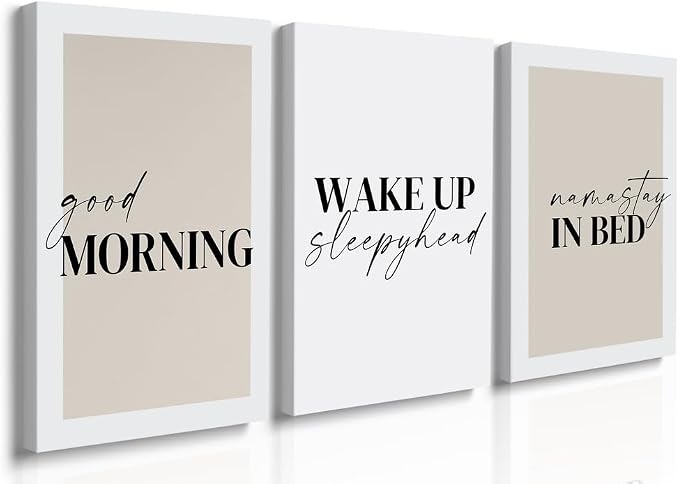 GUBIYU Bedroom Prints Set of 3, Above Bed Decor, Good Morning Namastay in Bed by GUBIYU