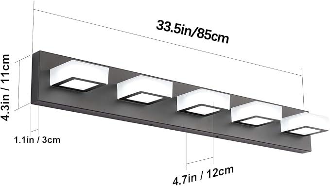 Ralbay LED Modern Black Vanity Lights 5 Lights Acrylic Matte Black Bathroom - Image 6