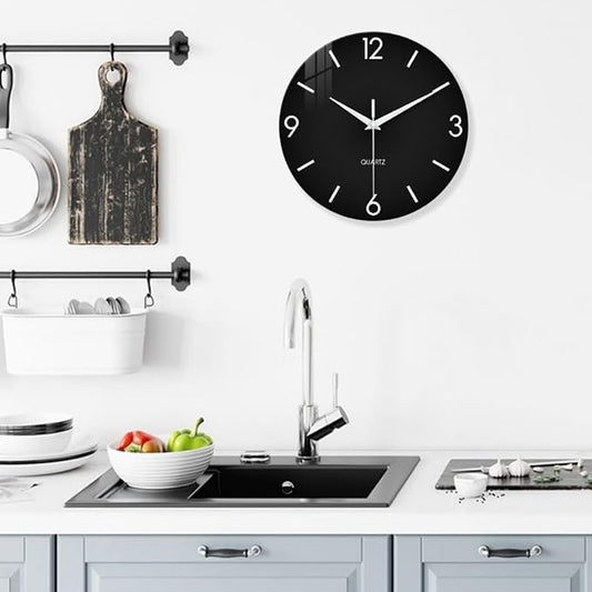 XFM Black Simple Wall Clock14 Inch Kitchen Wall Clocks Battery Operated - Image 2