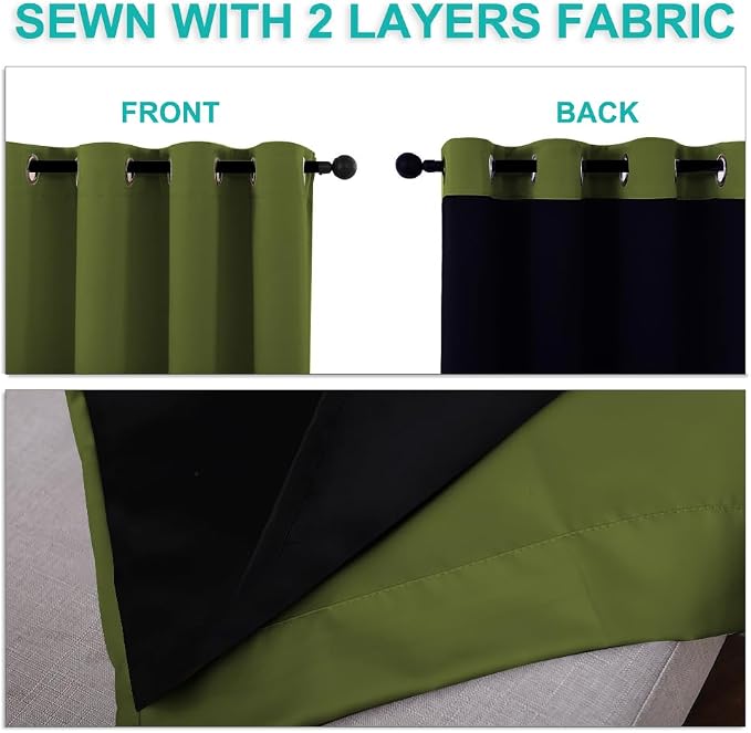 NICETOWN Total Shade Curtains and Draperies, Olive Green, Package of 2 - Image 5