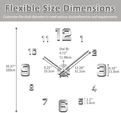 Mintime Modern Frameless DIY Wall Clock Large 3D Wall Watch Mirror Numbers - Image 5