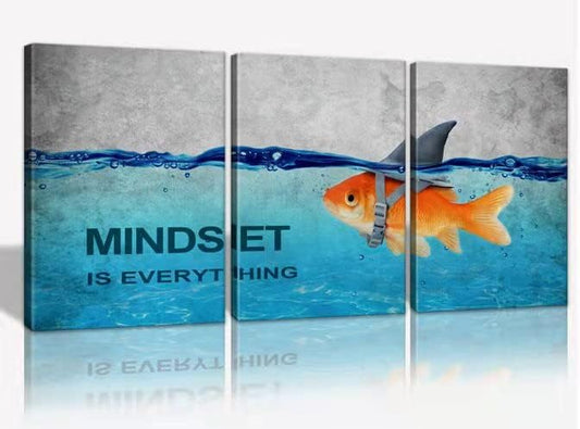 KAWAHONE 3 Panels Modern Framed Inspirational Quote Canvas Wall Art-Mindset is by KAWAHONE