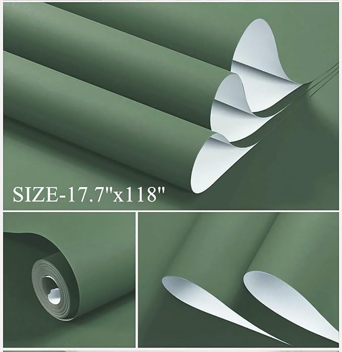 Dimoon 236''x17.7'' Green Peel and Stick Wallpaper Contact Paper Modern Self - Image 2