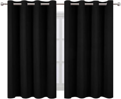 LEMOMO Blackout Curtains 66 x 54 Inch Long Black Curtains Set of 2 Panels Room - Image 2
