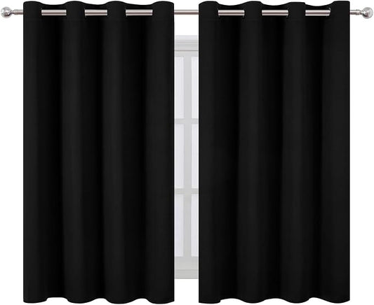 LEMOMO Blackout Curtains 66 x 54 Inch Long Black Curtains Set of 2 Panels Room - Image 2