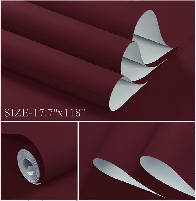 Dimoon 78.7''x17.7'' Red Peel and Stick Wallpaper Contact Paper Modern Self - Image 3
