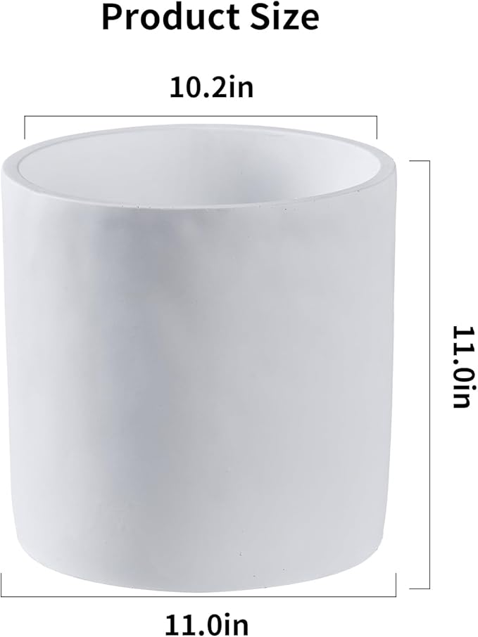 11 Inch Pot for Plants, Large Cement Planter with Drainage Hole, Mid-Century Modern Concrete Flower Pots for Home Decor, Office & Outdoor (White)