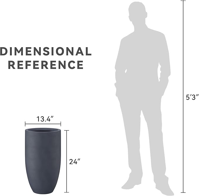 Kante 24 Inch Tall Round Concrete Planter, Large Indoor Outdoor Plant Pots with Drainage Hole and Rubber Plug, Modern Decorative Garden Pots for Home Patio Porch, Charcoal
