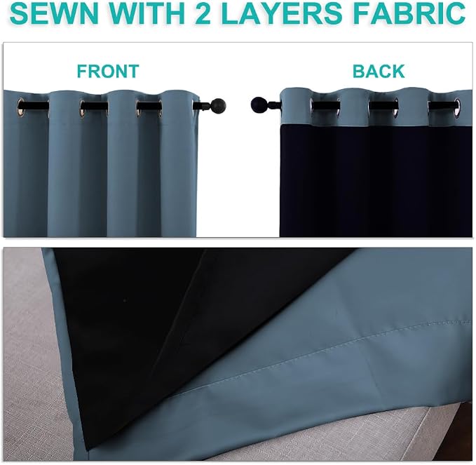 NICETOWN 100% Blackout Window Curtain Panels, Smoky Blue, 2 Pieces, Cold and - Image 5