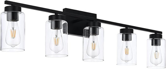 5 Light Bathroom Vanity Light Fixtures, Matte Black Modern Wall Lights - Image 2