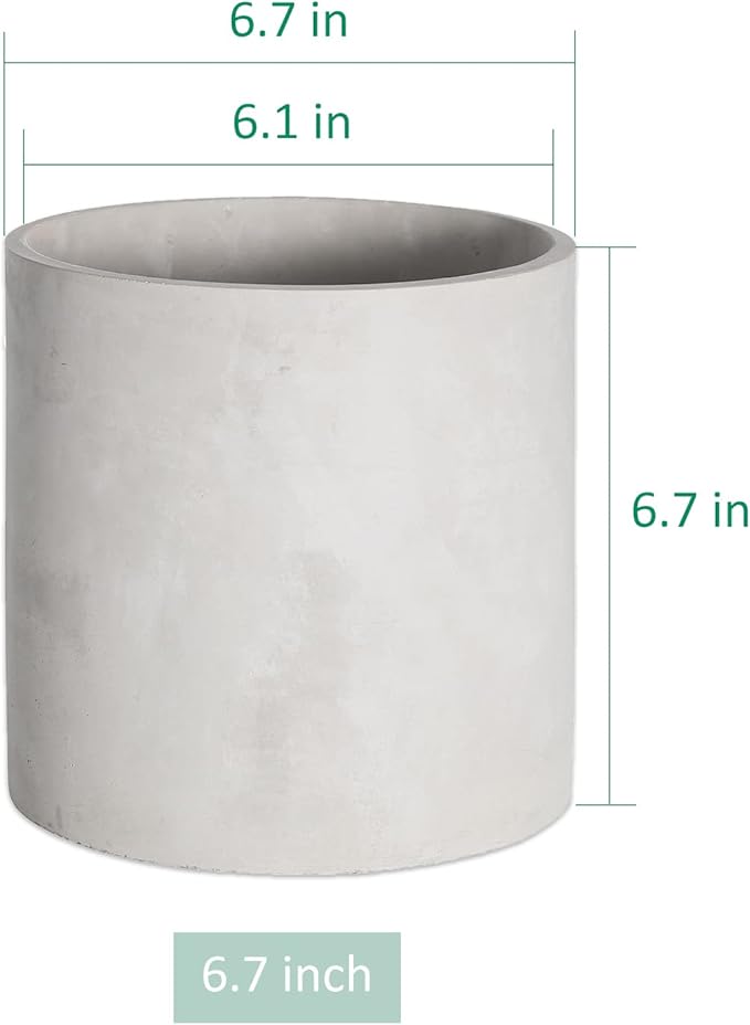 Plant Pots - 6.7 inch Cement Planters Indoor - Modern Grey Flower Pot with Drainage Hole - Home Office Decor