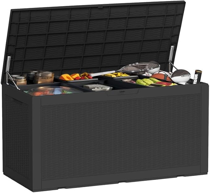 100 Gallon Outdoor Storage Box – Waterproof Deck Box for Garden, Patio & Backyard,Black