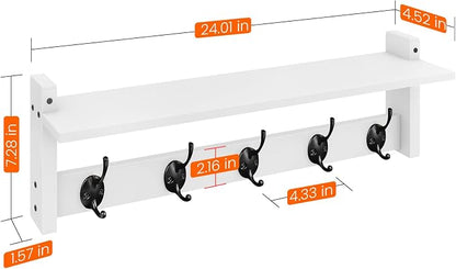 Homode Coat Rack with Shelf Wall Mount, 24 Inch Long Wall Shelf with Hooks - Image 8