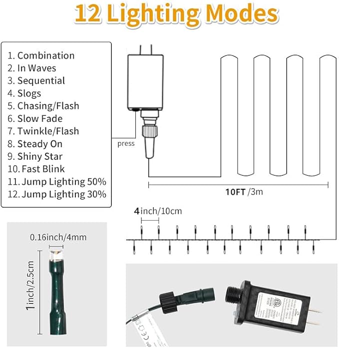 Christmas Light 1000 LEDs 336ft Green Cable Wire Fairy String Tree Twinkle Lights Plug in 12 Modes for Christmas Party, Outdoor, Garden, Wedding, Home Decoration (Blue)
