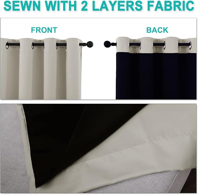 NICETOWN Natural Blackout Curtains 80 inches Long, 2 Pieces, Full Light - Image 5