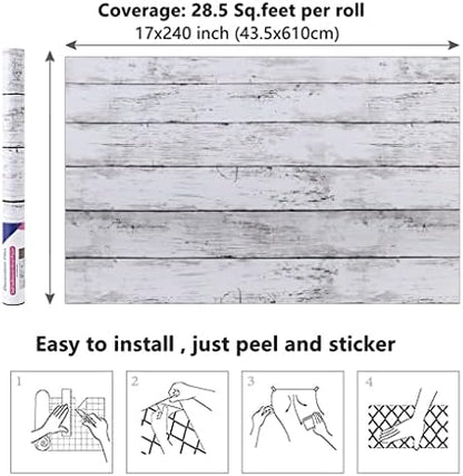 Arthome 17 x 240 inches White Gray, Peel and Stick Wallpaper, Wood Contact Paper - Image 7