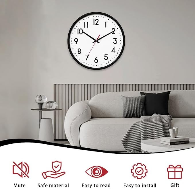 HZDHCLH Wall Clock Black, Silent Wall Clocks Battery Operated 8 Inch Modern Non - Image 2