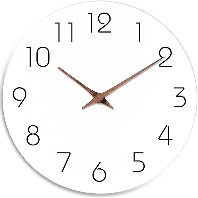 Mosewa Wall Clock 12 Inch Silent Non Ticking Battery Operated Wooden White by MOSEWAWALLCLOCK