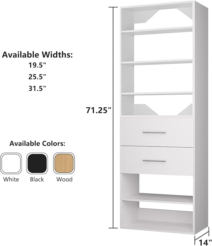 ROOMTEC Modular Closet System, 19.5" 2 Drawer Shelf Closet Tower Wall-Mounted - Image 7