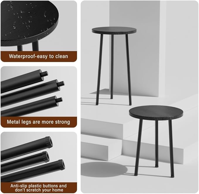 Plant Stand Indoor Tall: Corner Wood Plant Stand 2 Pack Mid Century Modern Decor - Small Round Plant Table for Indoor Plants - Outdoor Plant Holder for Patio Living Room Bathroom Office (Black)