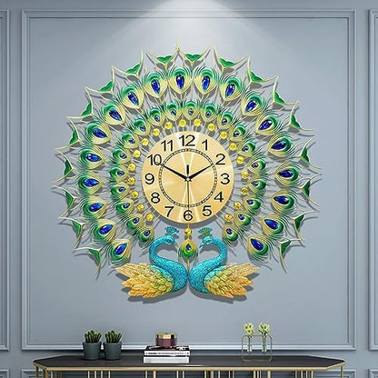 Large Peacock Wall Clock 27.6 inch Non-Ticking Silent Crystal Creative by FMTADDecorativeWallClocks