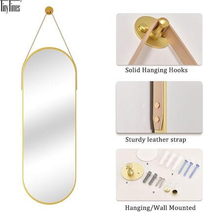 48"x16" Hanging Mirror with Leather Strap, Oval Full Length Mirror with - Image 6