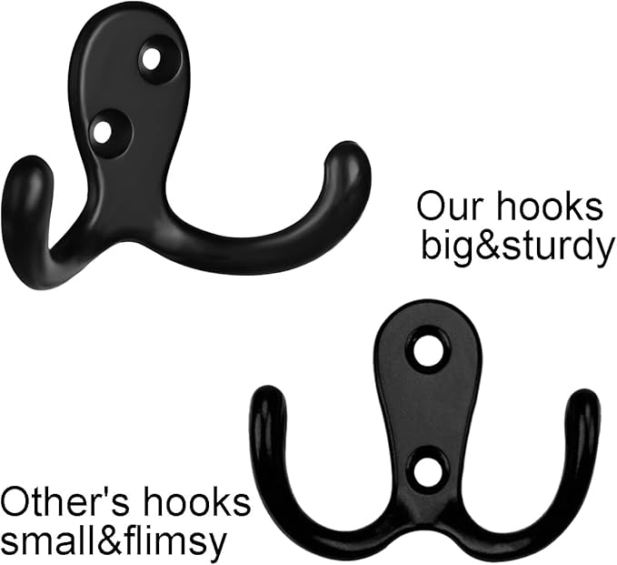 IBosins 20 Pack Heavy Duty Double Prong Coat Hooks Wall Mounted - Image 3