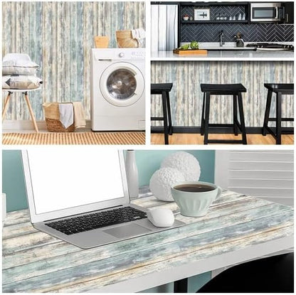 Arthome 17''x120'' Blue Rustic Wood Paper Self-Adhesive Removable Peel and - Image 4