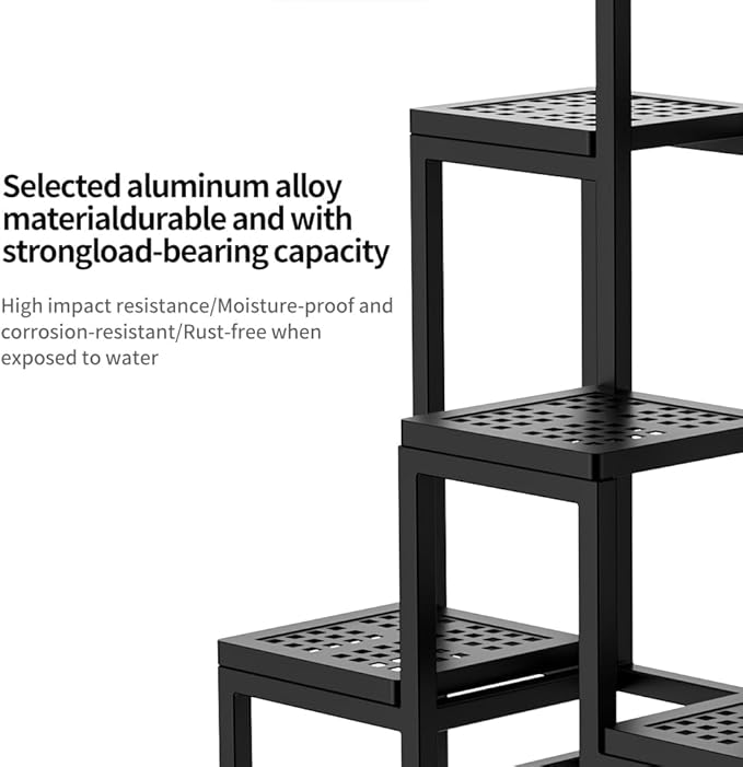 Plant Stand - Aluminum Indoor/Outdoor Flower Rack, Waterproof & Rust-Proof, Stable Support for Pots, Perfect for Living Room, Balcony, Garden, and Office (Black, 6 Tier)