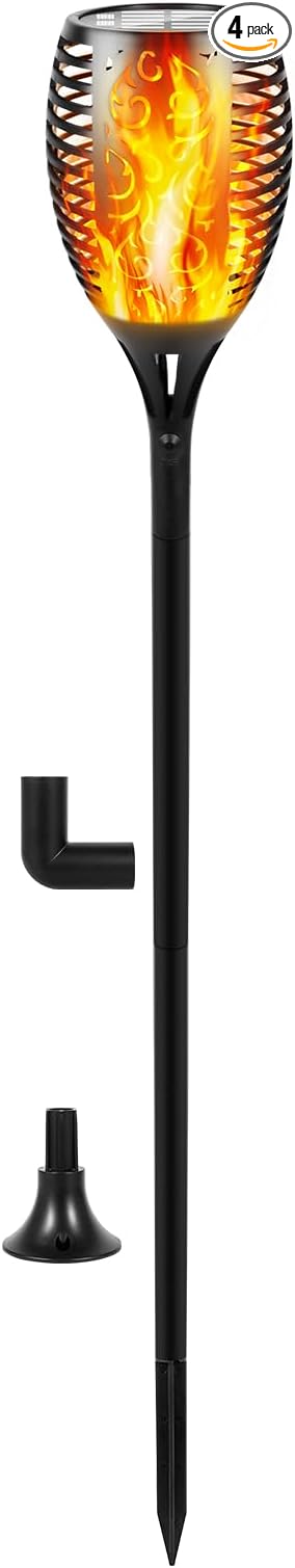 I-SHUNFA 96 LED Outdoor Waterproof Solar Torch Lights with 3 Modes—Flickering Flame, Fade Effect, or Full Brightness! Automatic On/Off Landscape Decorations and Security Lights