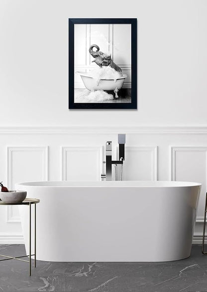 Framed Bathroom Wall Decor Elephant in Bathtub Pictures Wall Art Black and - Image 6