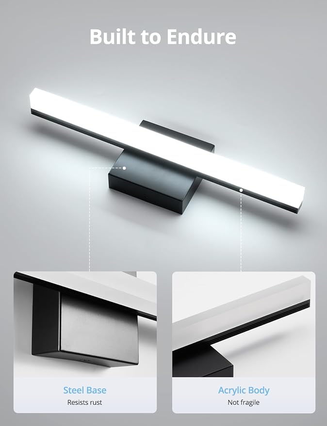 Combuh 2 PackLED Bathroom Vanity Light Bar 16 Inch 9W Black IP44 Over Mirror - Image 5