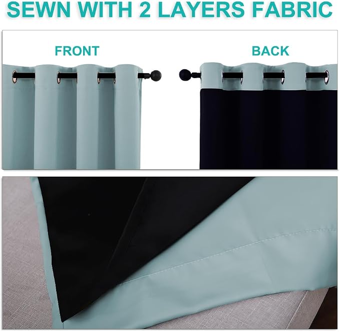 NICETOWN 100% Blackout Lined Curtains, Sky Blue, 1 Pair, 2 Thick Layers - Image 5