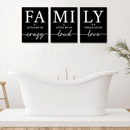 GUBIYU Black Home Dining Room Wall Art Set of 3 Family Sign Prints Canvas - Image 3