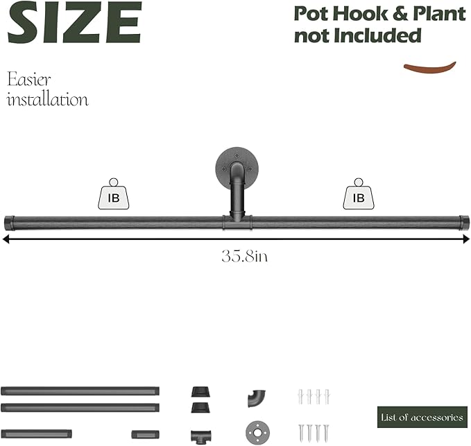 T-Shape Hanging Planters for Indoor Plants Plant Hanger Indoor Window Plant Shelves Hanging Plant Holder Black Metal Rod Ceiling Wall Mount(Pot & Plant Not Included)