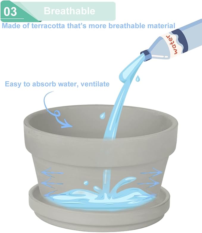 vensovo 4.5 Inch Grey Terracotta Shallow Succulent Pots - 6 Pack Terra Cotta Clay Pot with Saucer, Cacuts Indoor and Outdoor Planters with Drainage Hole