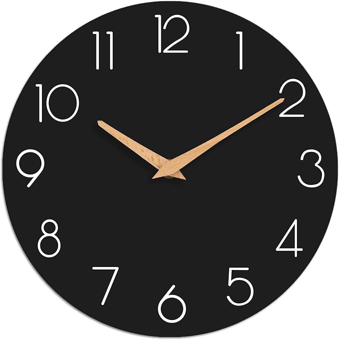 cicininc Wall Clock, 12 Inch Wooden Silent Non-Ticking, Decorative Battery by CICININCOfficial