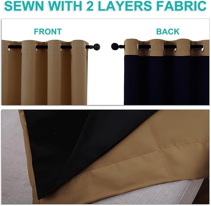NICETOWN 100% Blackout Curtains 54 inches Long, 1 Pair, 52 inches Width Each - Image 5